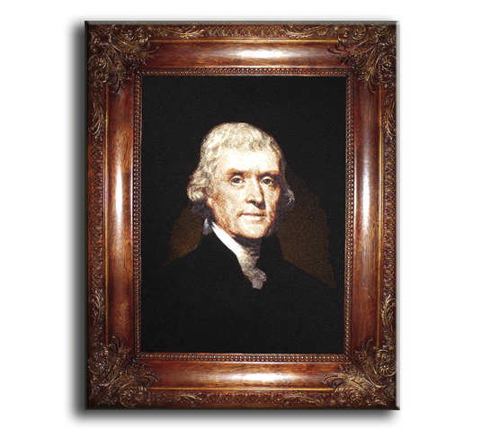 «Portrait of Thomas Jefferson», machine embroidery in a frame